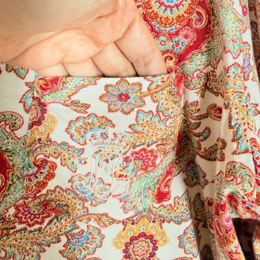 Lauren Ralph Lauren Womens Pajama Set Red Paisley Cotton Blend Large LRL Lounger